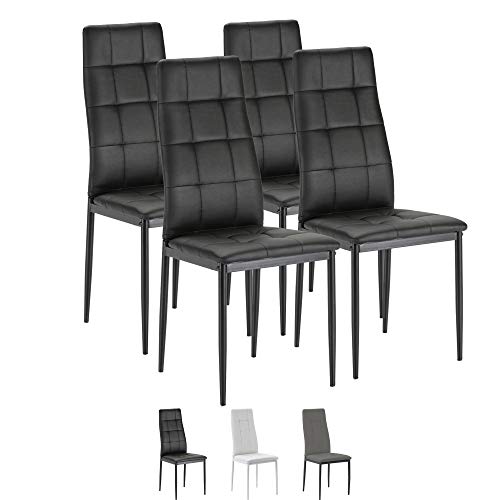 VS Venta-stock Set de 4 sillas Comedor Chelsea tapizadas Negro, certificada por la SGS, 42 cm (Ancho) x 51 cm (Profundo) x 97 cm (Alto)