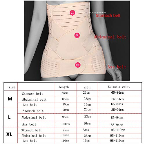 WANYIG Faja Postparto Reductora 3 en 1 Cinturón cómoda de Vientre/Cintura/Pelvis para Mujer y Maternidad Transpirable Elástica (Beige, M)