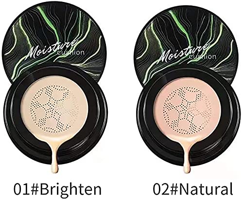 Waterproof Flawless Air Cushion Foundation, Mushroom Head Air Cushion CC Cream Foundation Cover Concealer, Even Skin Tone Makeup Base (Brighten 2pcs)