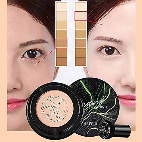 Waterproof Flawless Air Cushion Foundation, Mushroom Head Air Cushion CC Cream Foundation Cover Concealer, Even Skin Tone Makeup Base (Brighten 2pcs)