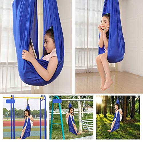 WCX Hamaca De Yoga Aérea Anti Gravedad Columpio Volador Yoga Seda Pilates Establecer Incluir Mosquetones Acero Correas Extensión (Color : Blue, Size : 1.5x2.8m)