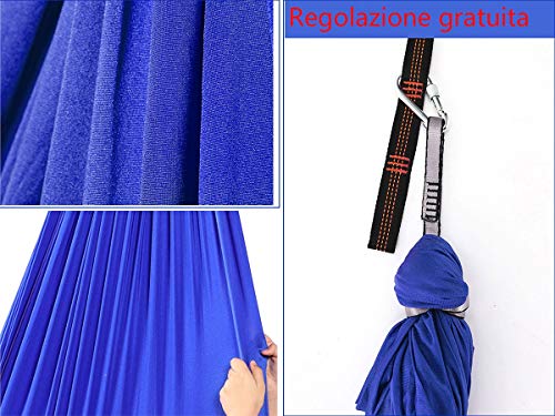 WCX Hamaca De Yoga Aérea Anti Gravedad Columpio Volador Yoga Seda Pilates Establecer Incluir Mosquetones Acero Correas Extensión (Color : Blue, Size : 1.5x2.8m)