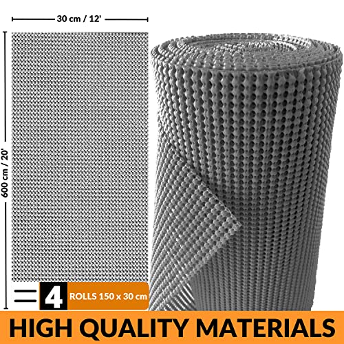 Weewam Rollo de Forro Antideslizante para Cajones Cocina Premium| Rollo XXL 30 x 600 cm| Alfombrilla Protector muebles de Cocina| Rollo Tapete Antideslizante para Cajones Estantes Armarios (Gris)
