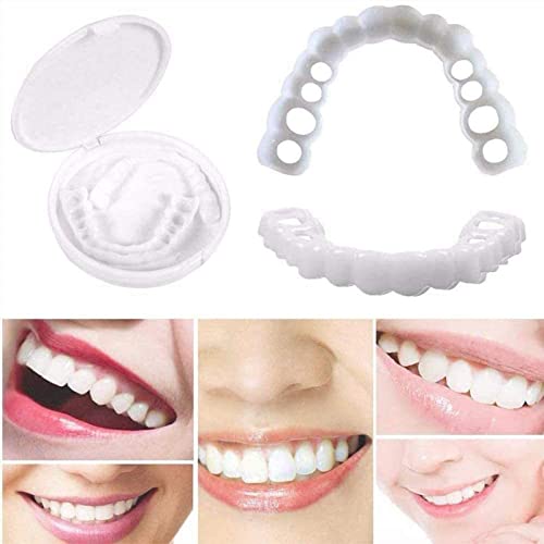 Welling Hombres y Mujeres Dentaduras postizas Carillas Dientes, Dientes cosméticos, Carillas instantáneas Silicona Dental Blanqueamiento Dental Prótesis Temporal Dientes,Upper Teeth + Lower Teeth