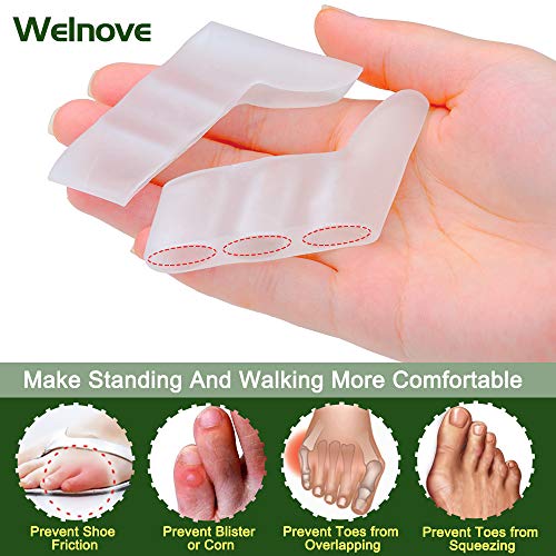 Welnove - Separadores de dedos de gel para dedos girados, con tres agujeros para dedos girados, dedos superpuestos, ampollas, alivio del dolor de la fricción