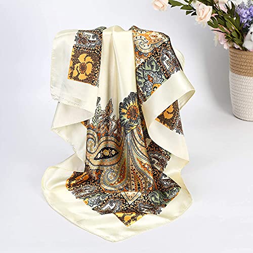 WELROG 4 Pack Pañuelos Cabeza Mujer - 90 * 90 cm Bandanas Grandes Pañuelos Cuadrados como seda Bufanda de pelo Mancha Diadema para Niñas (Serie 3)