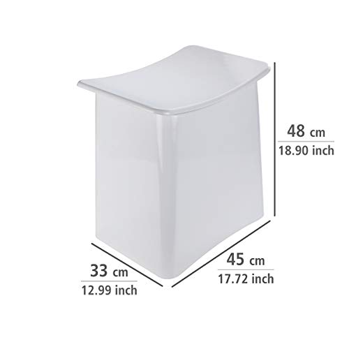 WENKO Taburete Wing blanco - Contenedor para la ropa sucia, taburete para el baño con bolsa extraíble para la ropa Capacidad: 33 l, Plástico (ABS), 45 x 48 x 33 cm, Blanco