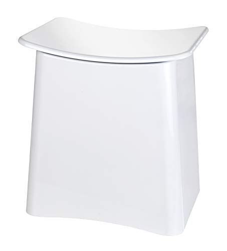WENKO Taburete Wing blanco - Contenedor para la ropa sucia, taburete para el baño con bolsa extraíble para la ropa Capacidad: 33 l, Plástico (ABS), 45 x 48 x 33 cm, Blanco
