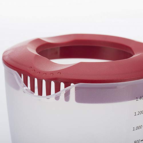 Westmark Vaso mezclador/medidor con protector contra salpicaduras, Tapa y pico, Plástico, Capacidad 1.4 litros, Helena, Transparente/rojo, 3105227R