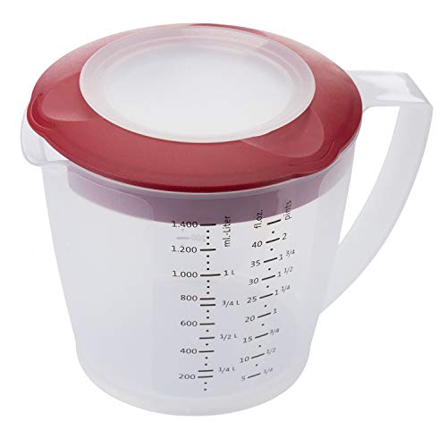 Westmark Vaso mezclador/medidor con protector contra salpicaduras, Tapa y pico, Plástico, Capacidad 1.4 litros, Helena, Transparente/rojo, 3105227R