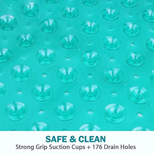 WIMAHA Esteras de bañera Antideslizantes Estera de Tina Extra Larga Máquina de Ducha Lavable para baño Antibacterial Resistente al Moho, 39L x 16W Teal Bath Mat