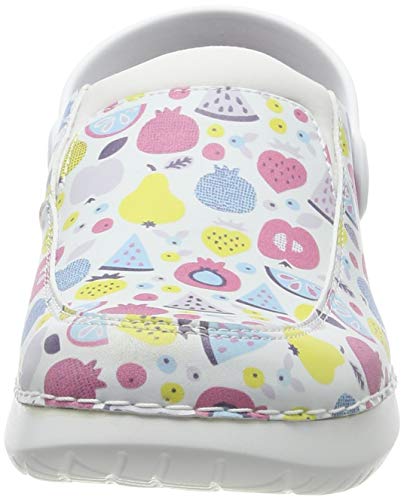 WOCK Feel Unique Zueco Sanitario de Trabajo con Tira Blanc/Bleu, Muy Ligero e Antiestático de Mujer, Rango de tamaño de 36-41