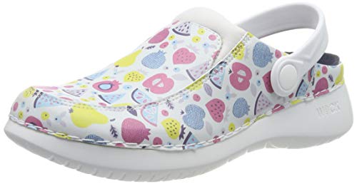 WOCK Feel Unique Zueco Sanitario de Trabajo con Tira Blanc/Bleu, Muy Ligero e Antiestático de Mujer, Rango de tamaño de 36-41