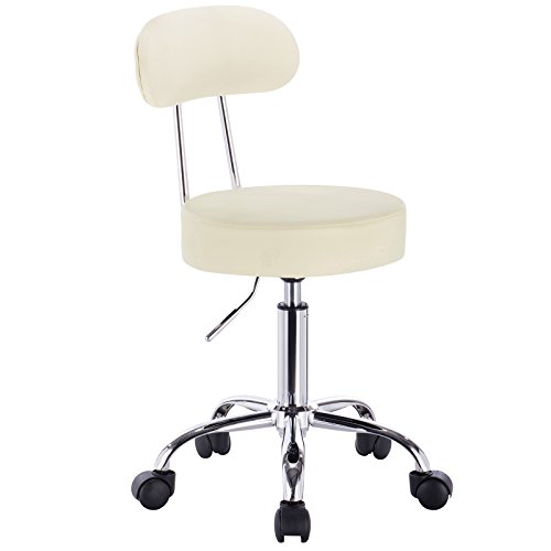 WOLTU BH34cm-1 Taburete de Trabajo de 1 Pieza Giratorio Taburete de Silla giratoria Silla de Oficina con Respaldo de Altura Regulable en Crema