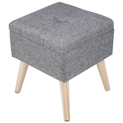 WOLTU Taburete con Espacio de Almacenamiento Cubo Reposapiés Caja de Almacenamiento Tapa Extraíble Asiento Acolchado de Lino Patas de Madera, 32x32x36,5CM Gris Claro, SH26hgr