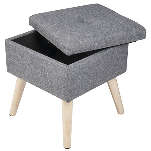 WOLTU Taburete con Espacio de Almacenamiento Cubo Reposapiés Caja de Almacenamiento Tapa Extraíble Asiento Acolchado de Lino Patas de Madera, 32x32x36,5CM Gris Claro, SH26hgr