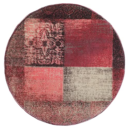 WOMO-DESIGN Taburete Tapizado 38 x 36 cm Rojo Asiento con Topes Aspecto de Madera con Revestimiento de Tela Silla Cómoda con Patas de Madera Banqueta Auxiliar Mueble Decorativo Elegante