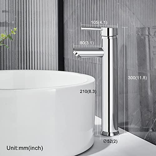 WOOHSE Mezclador Grifo de Lavabo Baño Monomando con Caño alto Altura 21cm, Grifo de agua Fría y Caliente, Cromado, cromo