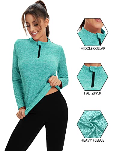 WOWENY 1/2 Zip Forro Polar con Cremallera Mujer Camiseta de Manga Larga para Mujer Sudadera de Half Zip Deporte Chaqueta Yoga Casual Corriendo Pull-Over Tops