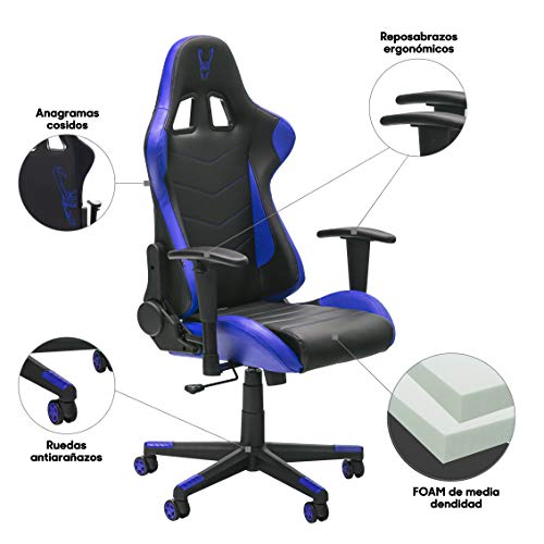 Woxter Stinger Station Silla gaming, eje acero, sistema de levantamiento, gas pistón clase 4, ergonómica, reposabrazos 2D, altura/inclinación ajustable, cojín lumbar/cervical, blue