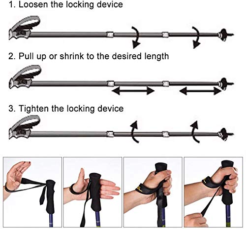 Wsobue Bastones de trekking – Paquete de 2 bastones de senderismo telescópicos, ligeros para mujeres y hombres, senderismo, montañismo, mochilero, trekking (negro)