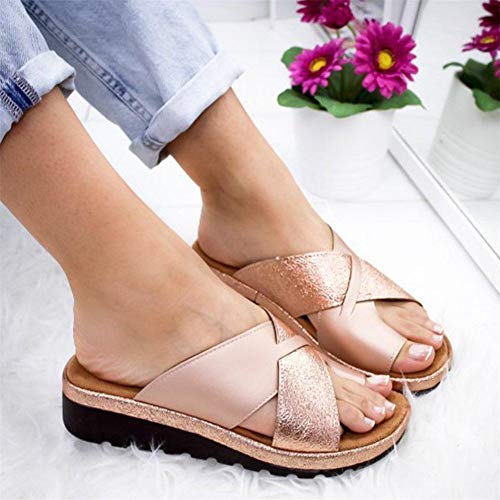 wxyfl Sandalias de Plataformas Mujeres Chanclas Playa Corrector de Juanetes Ortopédico Zapatos Ortopédicos Suela Gruesa Sandalias Casuales de Corrección del Dedo del Pie,Oro,39