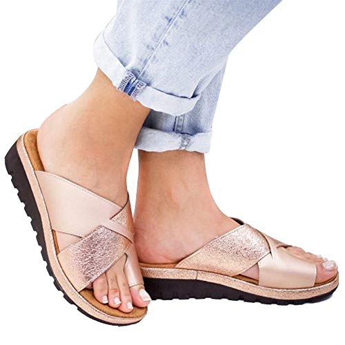 wxyfl Sandalias de Plataformas Mujeres Chanclas Playa Corrector de Juanetes Ortopédico Zapatos Ortopédicos Suela Gruesa Sandalias Casuales de Corrección del Dedo del Pie,Oro,39