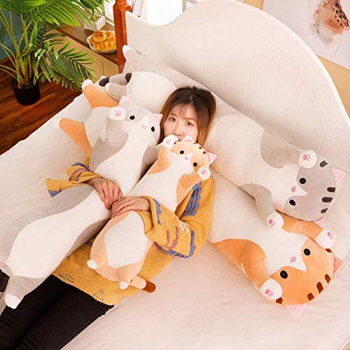 XAJ Cojín Gato de Almohada para Dormir, Suave y Lindo Almohada Larga de Gato Almohada en Peluche Gatito Dormido Juguete de Muñeca Almohada Larga Regalo para Niños, Novia-S