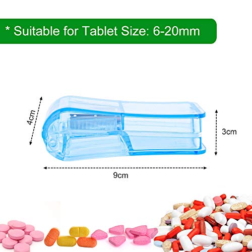 XCOZU Cortador Pastillas Portátil con Hoja de Acero Inoxidable para Pequeñas Píldoras y Píldoras Grandes, Cortador de Pastillas 2 en 1 con Caja Pastillas, Azul Transparente