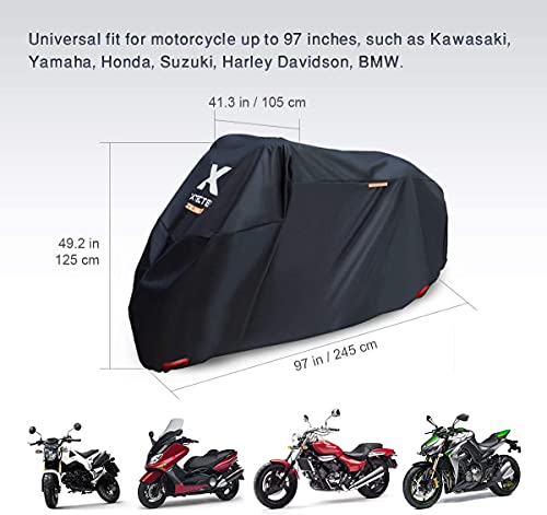 XYZCTEM Funda impermeable para motocicleta, extra resistente, grosor 210D Oxford, protección para todas las estaciones, para exteriores, con una longitud máxima de 245 cm