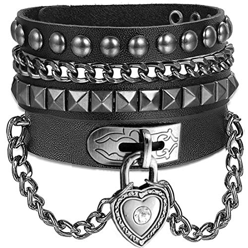 Y-blue Pulsera multicapa con remaches punk, con múltiples círculos, de piel auténtica 9.1 inches negro