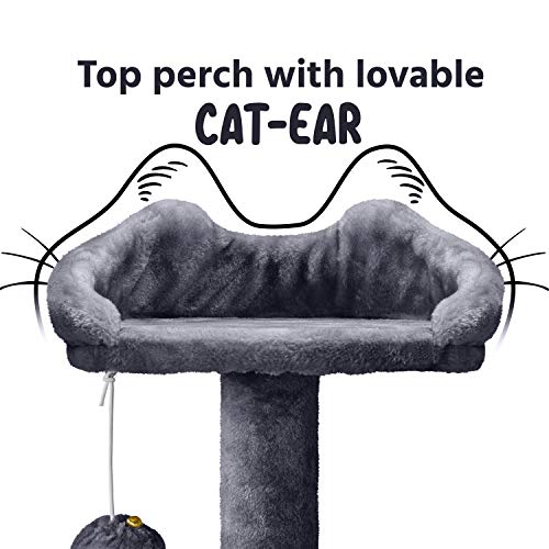 Yaheetech Árbol Rascador para Gatos con Plataforma Torre Escalador para 1-3 Gatos Medianos con Bolas 50x50x130cm Gris Oscuro