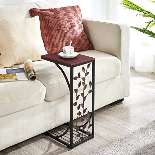 Yaheetech Mesa Auxiliar para Salon Mesita Lateral Metalica para Sofa 21x30,5x53cm Mesita para Café de Madera en Forma de C