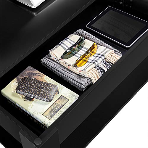Yaheetech Mesa Centro Elevable y Extensible Mesa Centro Madera Lacada para Salon Mesa Cafe Múltifuncional con Revistero de Estilo Moderno Negro 98x50x(42-55,5) cm