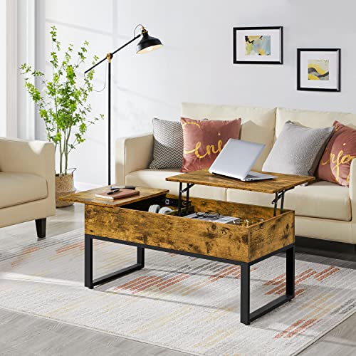 Yaheetech Mesa de Centro Elevable y Extensible Mesa de Café Rustica de Madera Maciza Mesa Auxiliar Salón Mueble con Cajón Marrón