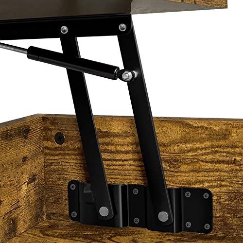 Yaheetech Mesa de Centro Elevable y Extensible Mesa de Café Rustica de Madera Maciza Mesa Auxiliar Salón Mueble con Cajón Marrón