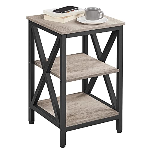 Yaheetech Mesita Auxiliar Industrial para Salon Mesa Auxiliar con 3 Niveles Sofa 40x40x61cm Mesitas de Noche Rústica para Dormitorio Salón Sala de Estar Recepción Gris