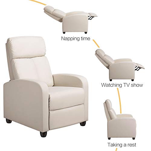 Yaheetech Sillón de relax, sillón de televisión, sillón de cine, sofá reclinable, sofá individual, taburete para TV, taburete para sofá con patas de piel sintética, color beige