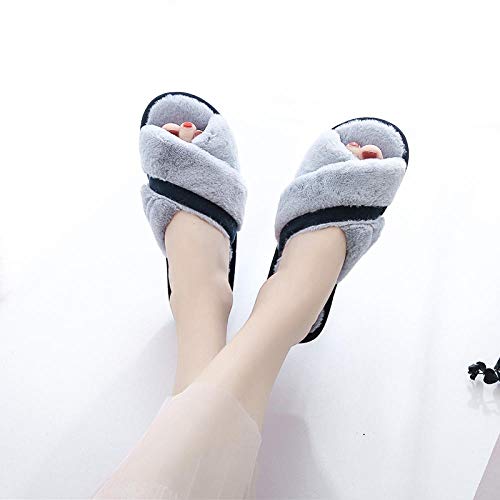YANSHOU Hombres y Damas Caliente Zapatillas de Espuma,Pantuflas de Piel para Interior, cálidas Pantuflas Planas de algodón con Punta Abierta-Gris 2_40-41,Zapatillas de Lana de Invierno