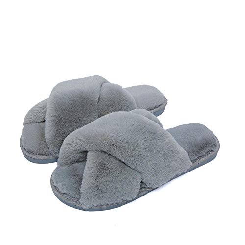YANSHOU Hombres y Damas Caliente Zapatillas de Espuma,Pantuflas de Piel para Interior, cálidas Pantuflas Planas de algodón con Punta Abierta-Gris 2_40-41,Zapatillas de Lana de Invierno