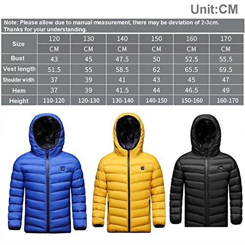 YAR-DRESS 2020 Niños Abrigo Eléctrico Calentado Chaquetas Chaleco Abajo Algodón al aire libre Capa USB de Calefacción Eléctrica con Capucha de Invierno Calentador, negro, 120