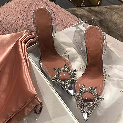 YHCS Sandalias de PVC Transparentes Las Mujeres Puntiagudas de la Copa de Cristal claras Talletos de tacón Alto Bombas Sexy Zapatos de Verano Peep Toe Mujeres Bombas Tamaño 43