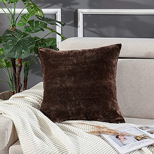 yibo Fundas de Cojín, Fundas de Cojín de Chenilla, Cubierta Suave Decorativa Protector para Hogar, Decorativa Almohada para Sofá Coche Cama Sillas Decoración, 2 Piezas, 45 x 45 cm, Color Chocolate