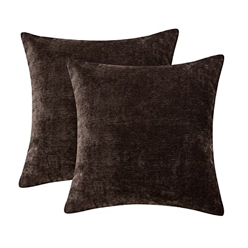 yibo Fundas de Cojín, Fundas de Cojín de Chenilla, Cubierta Suave Decorativa Protector para Hogar, Decorativa Almohada para Sofá Coche Cama Sillas Decoración, 2 Piezas, 45 x 45 cm, Color Chocolate