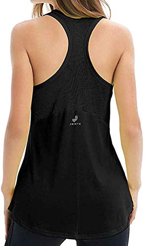 YINI - Camiseta de Tirantes de Malla con Espalda Cruzada para Yoga, para Mujer Negro Negro (M