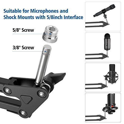 YOTTO Soporte para Micrófono Brazo Suspensión Ajustable Tijera de Pluma para Micrófono con Filtro Pop y Adaptador de 3/8"a 5/8" para Blue Yeti Snowball Nano, Clip de Micrófono, Abrazadera de Montaje