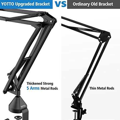 YOTTO Soporte para Micrófono Brazo Suspensión Ajustable Tijera de Pluma para Micrófono con Filtro Pop y Adaptador de 3/8"a 5/8" para Blue Yeti Snowball Nano, Clip de Micrófono, Abrazadera de Montaje