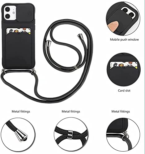 youmehe Funda con Cuerda para iPhone 13 Pro MAX (6.7)+2 Pack Protector Pantalla,Cubierta de Cámara Deslizante Proteger,TPU Silicona Case con Ranura para Tarjetas,Antigolpes Case(Púrpura)