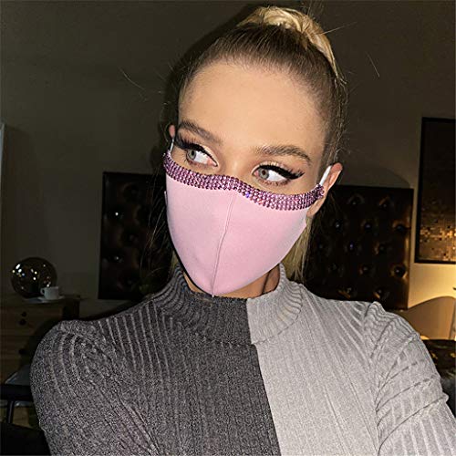 YOURPAI Mascarilla bucal, Mujeres múltiples Filas Brillantes Diamantes de imitación 3D mascarilla a Prueba de Polvo Lavable Boca Cubierta Negro