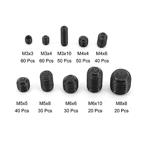 Yuhtech 400 Pcs 10 Tamaño Tornillos Prisioneros de Cabeza Hexagonal M3 M4 M5 M6 M8 Tornillos Prisioneros de Acero Carbono Tornillos Sin Cabeza